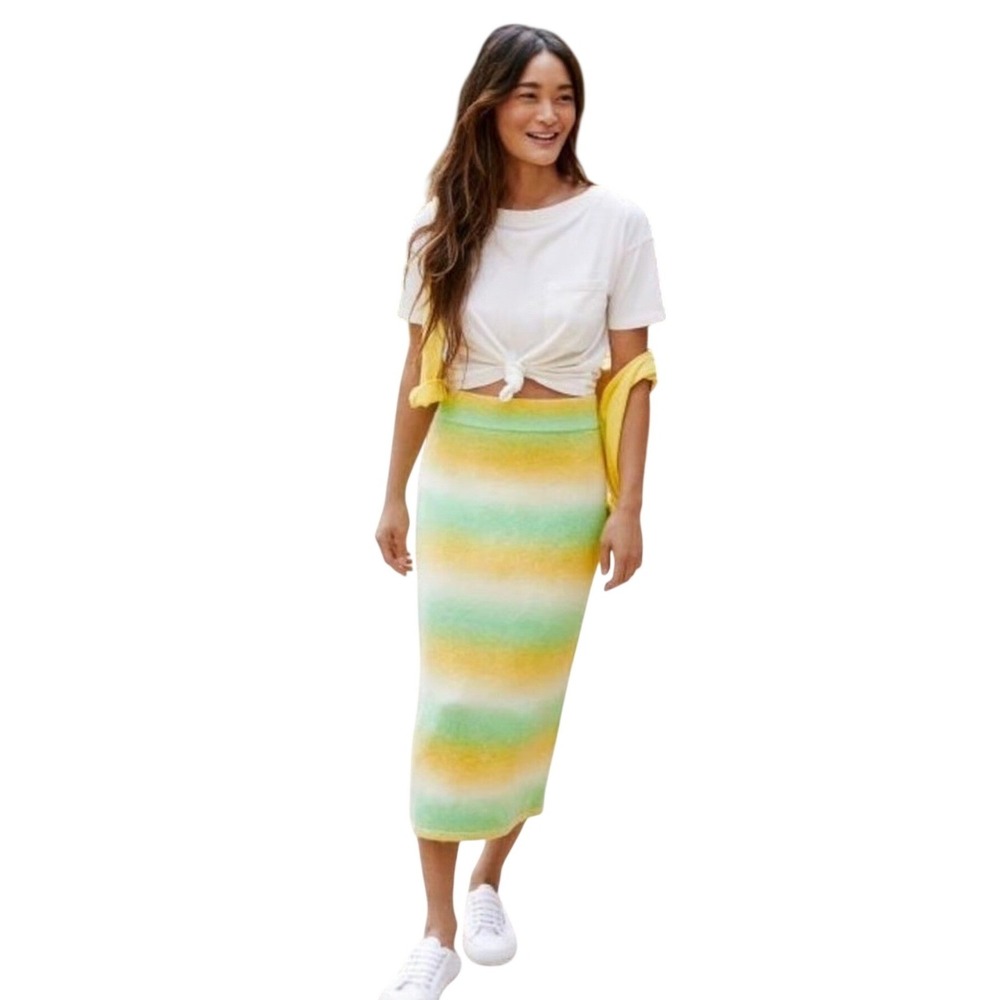 Anthropologie Dolan Left Coast Ombre Knit Midi Skirt‎ Yellow Green SMALL